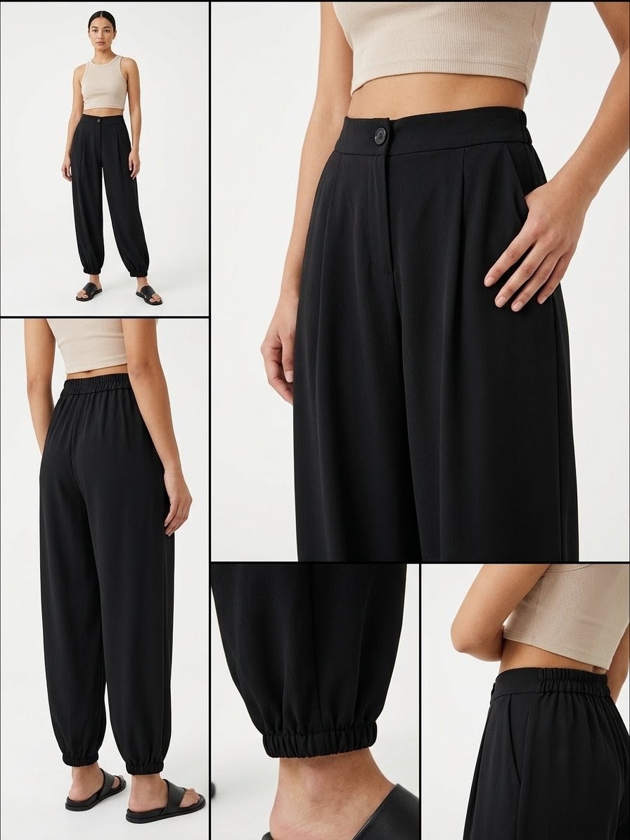 Pantalón Jogger Fluido con Pinzas - Negro - Imagen 6