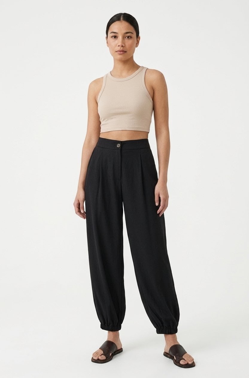 Pantalón Jogger Fluido con Pinzas - Negro - Imagen 5