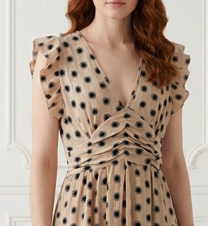 Vestido Estampado Soles con Escote V y Volantes - Beige - Imagen 2