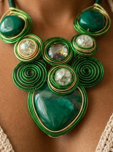 Conjunto Exclusivo de Joyería Artesanal en Verde y Dorado – Diseño Sofisticado y Lujoso - Imagen 3