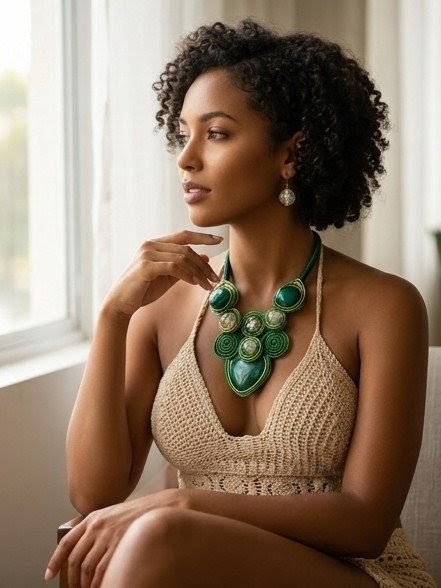 Conjunto Exclusivo de Joyería Artesanal en Verde y Dorado – Diseño Sofisticado y Lujoso - Imagen 2