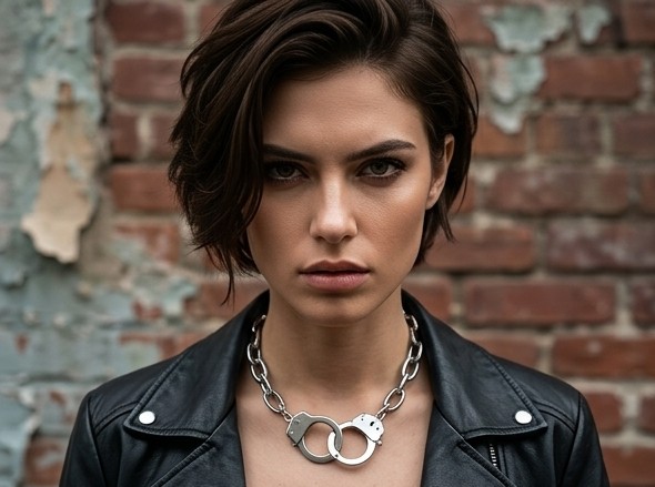 Collar de Cadena Gruesa con Dije de Esposas (Estilo Punk / Grunge) - Imagen 2