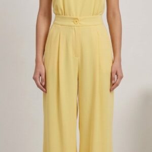 Pantalón Fluido de Tiro Alto con Pinzas y Bajo Abombado – Amarillo Pastel