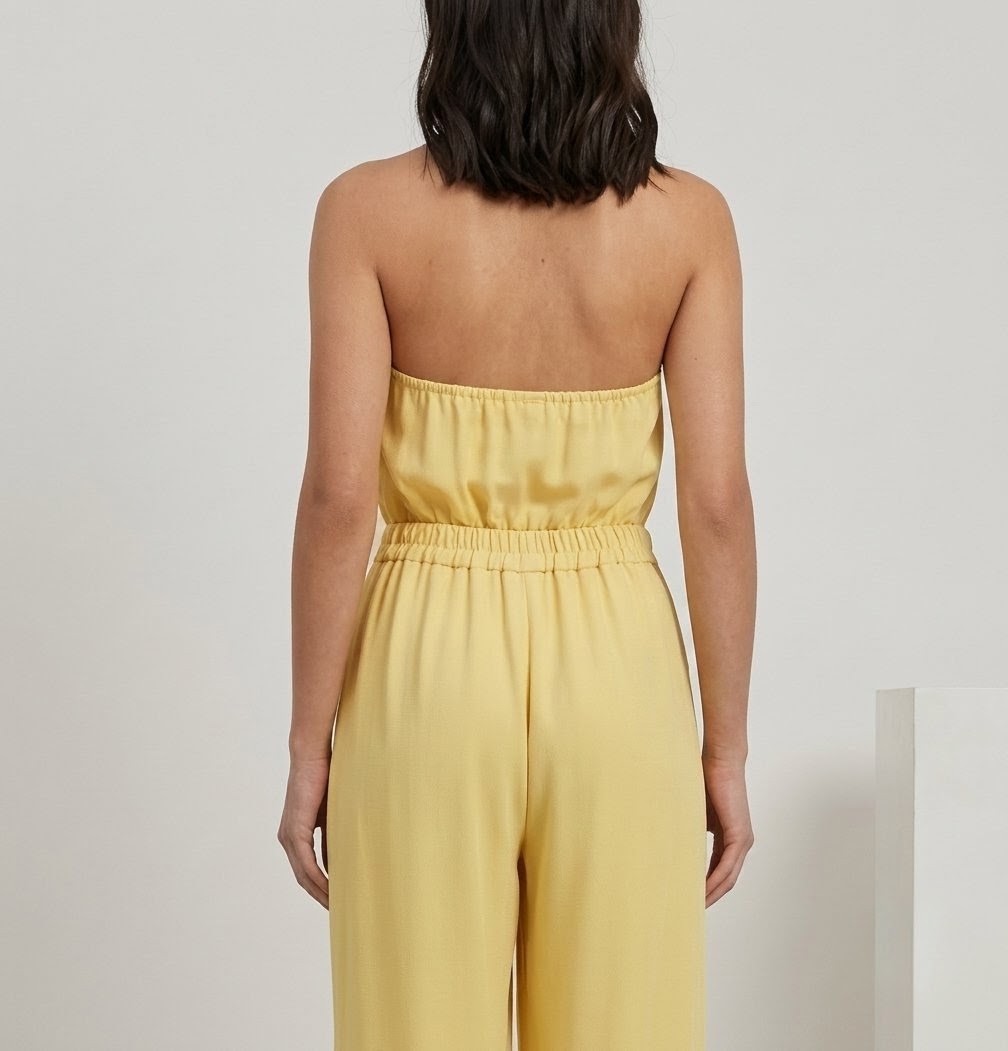 Pantalón Fluido de Tiro Alto con Pinzas y Bajo Abombado – Amarillo Pastel - Imagen 2