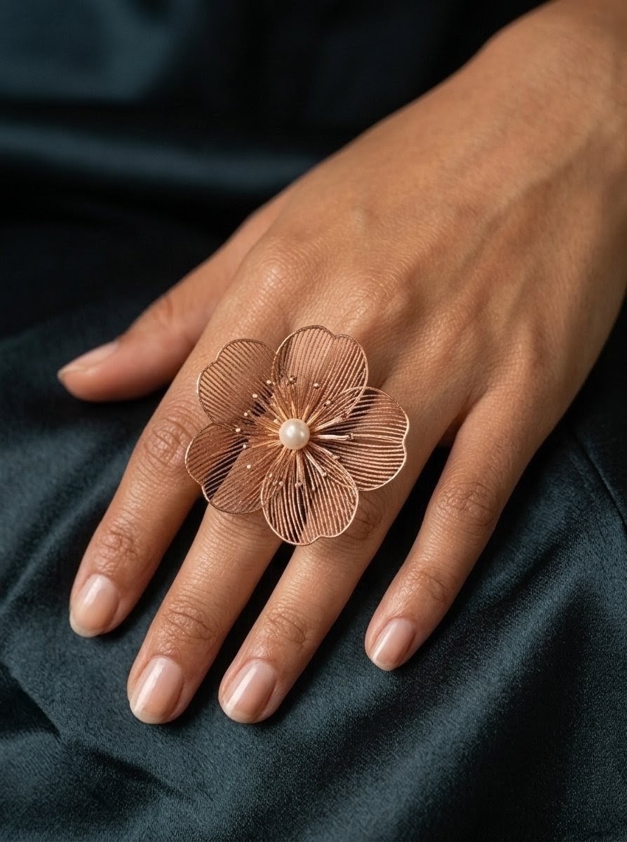 Juego de Joyas Floral Calado – Gargantilla, Anillo y Pendientes Maxi - Imagen 5