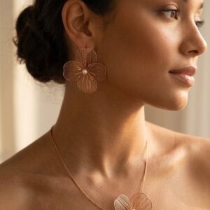 Juego de Joyas Floral Calado – Gargantilla, Anillo y Pendientes Maxi