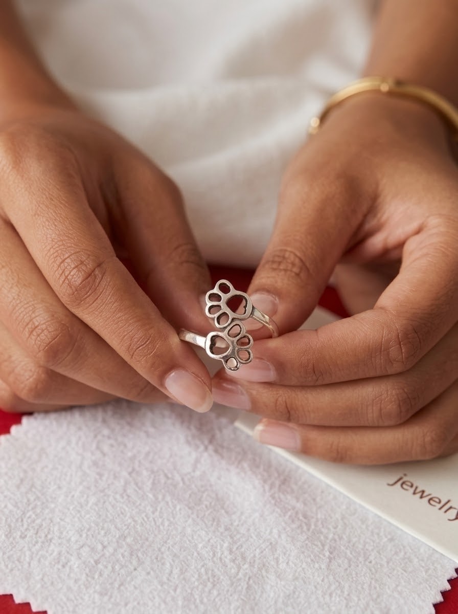 Anillo Abierto de Plata de Ley 925 con Diseño de Doble Huella - Imagen 3