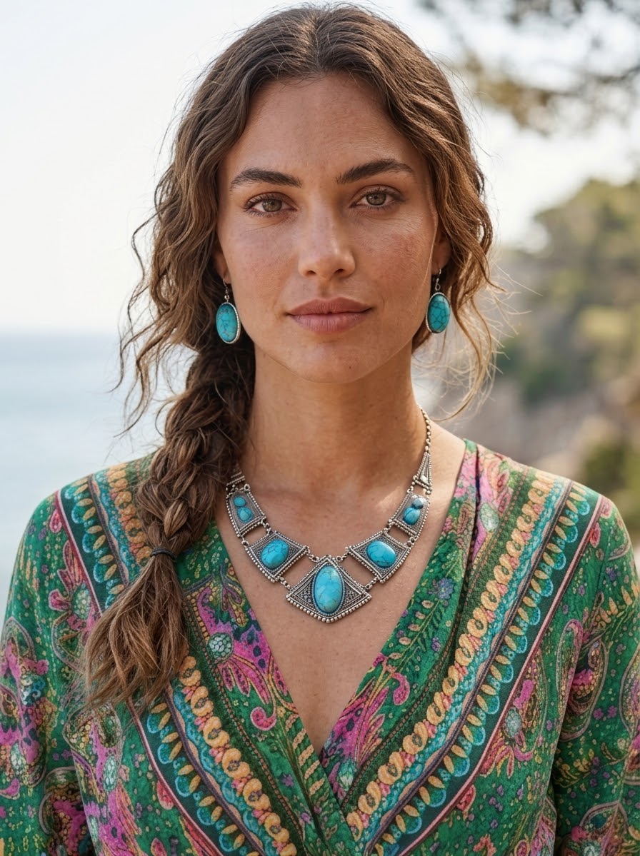 Vestido Largo Boho Chic Verde con Estampado Oriental y Espalda Descubierta - Imagen 4