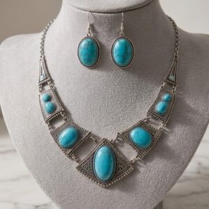 Conjunto de Collar y Pendientes Étnico Boho Chic con Piedras Turquesa