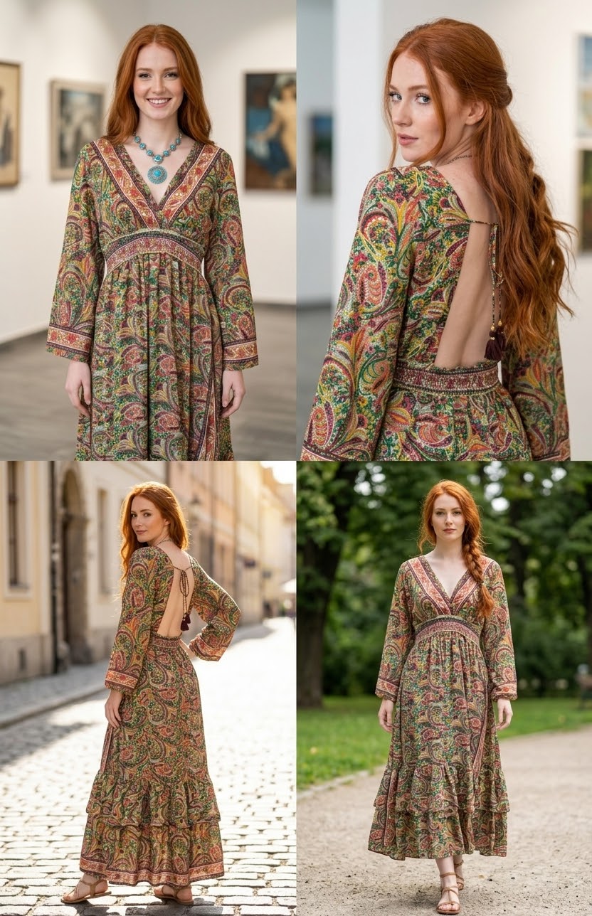 Vestido Largo Boho Chic con Estampado Paisley y Espalda Descubierta - Imagen 6