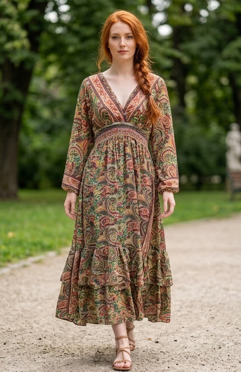 Vestido Largo Boho Chic con Estampado Paisley y Espalda Descubierta - Imagen 3