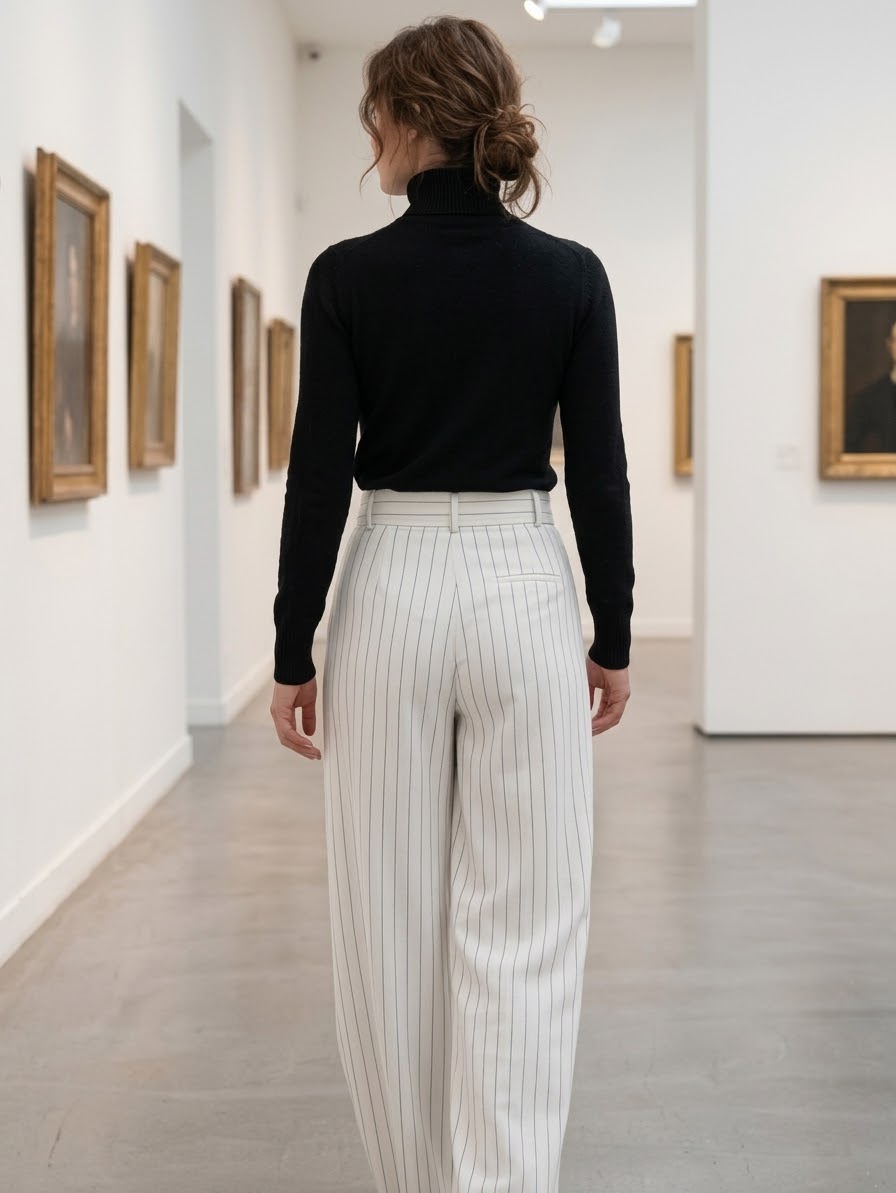 Pantalón Palazzo Fluido a Rayas Diplómaticas con Cinturón Incluido - Imagen 3