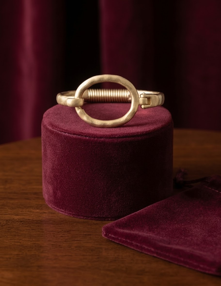 Pulsera Brazalete Orgánico con Eslabón Oval (Acabado Mate Dorado) - Imagen 4