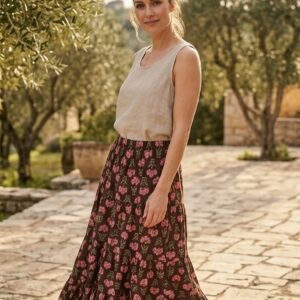 Falda Larga Maxi Boho con Estampado Floral y Bolsillos