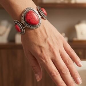 Brazalete Rígido Bohemio con Piedras Rojas | La Madriguera Store