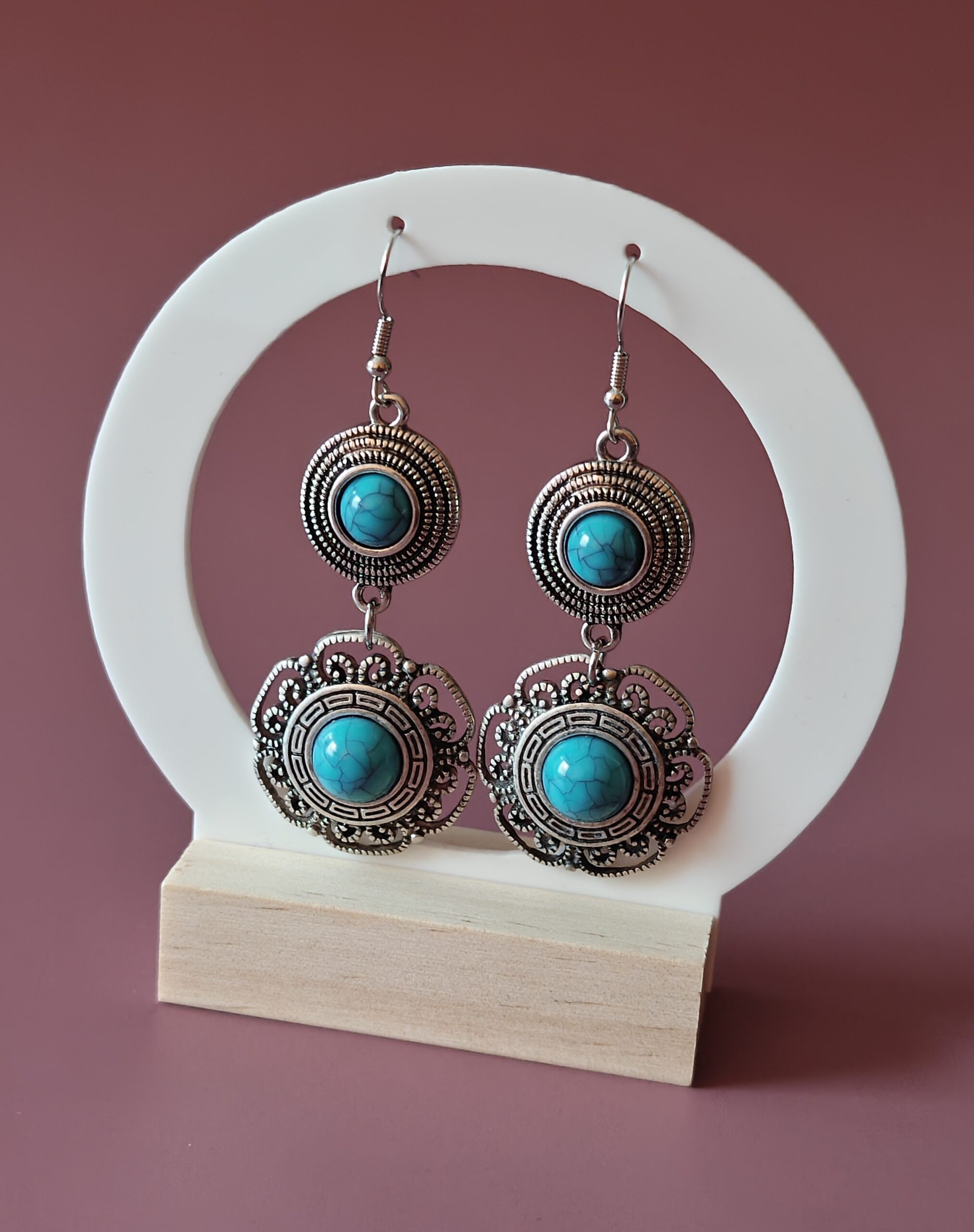 Conjunto de Collar y Pendientes Boho Chic con Turquesas Sintéticas en Acero Inoxidable - Imagen 5