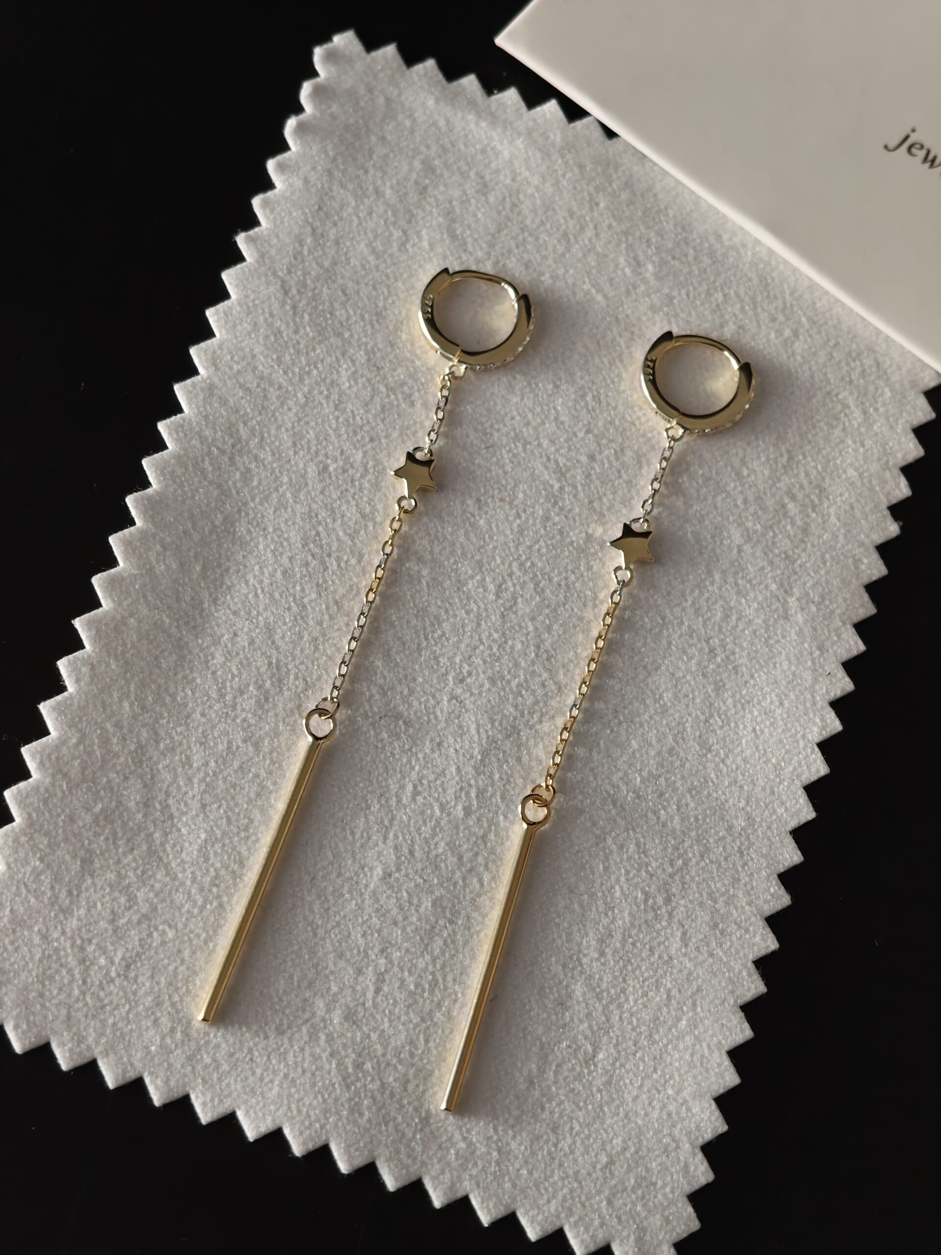 Pendientes Aros de Plata 925 Bañados en Oro con Cadena Colgante, Estrellas y Circonitas - Imagen 7