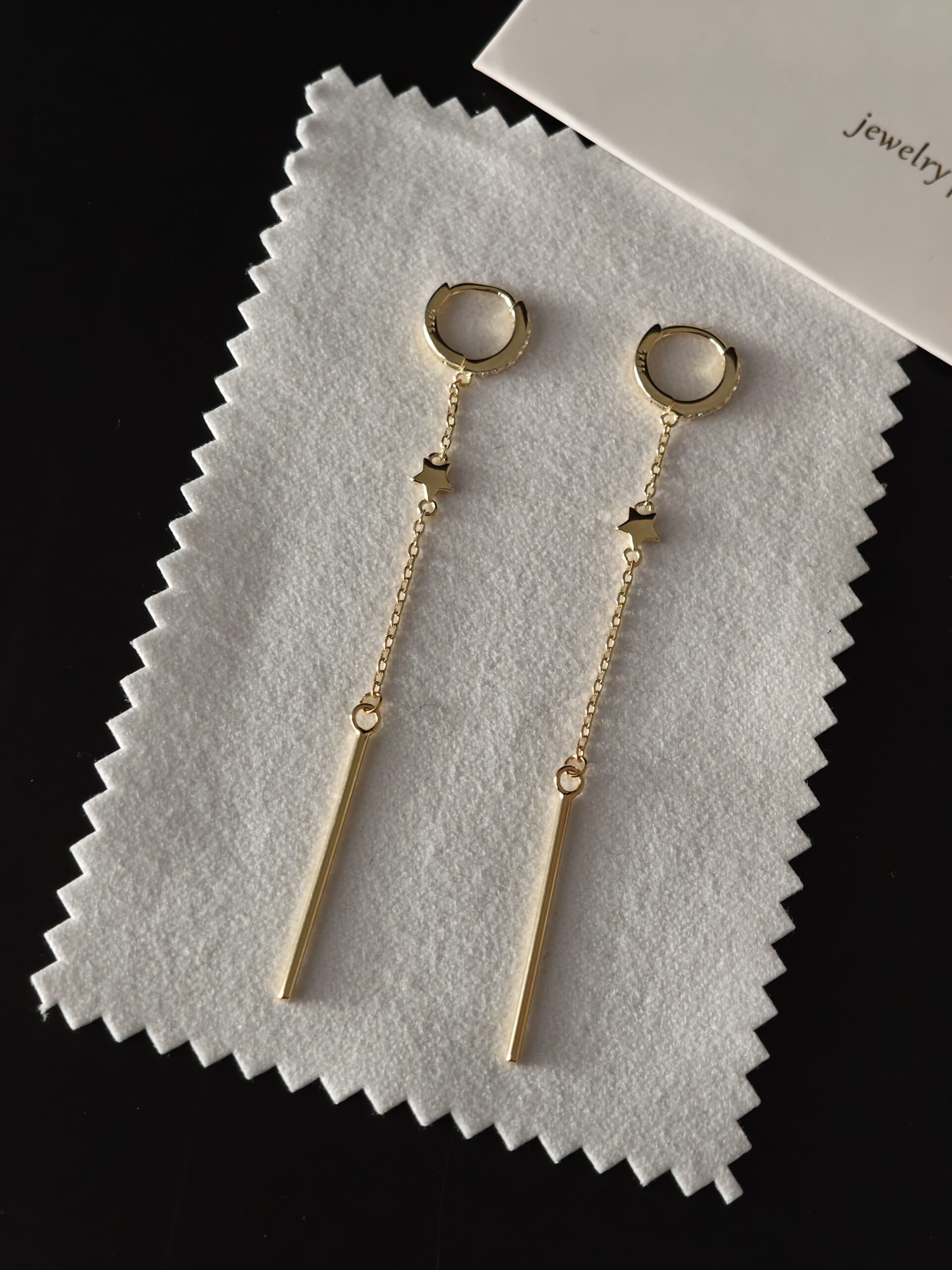 Pendientes Aros de Plata 925 Bañados en Oro con Cadena Colgante, Estrellas y Circonitas - Imagen 5