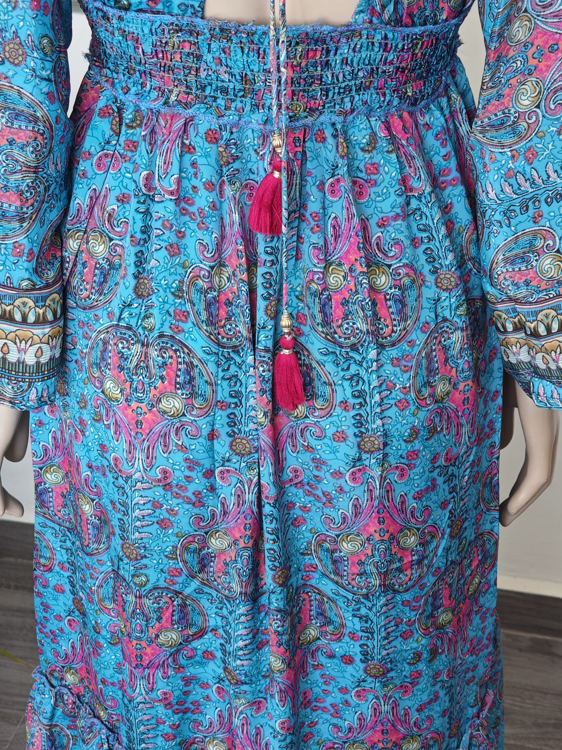 Vestido Largo Boho Chic Print Paisley Turquesa - Imagen 5
