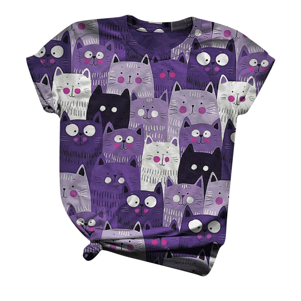 Camiseta Casual para Mujer con Estampado Artístico de Gatos – Manga Corta y Cuello Redondo - Imagen 6