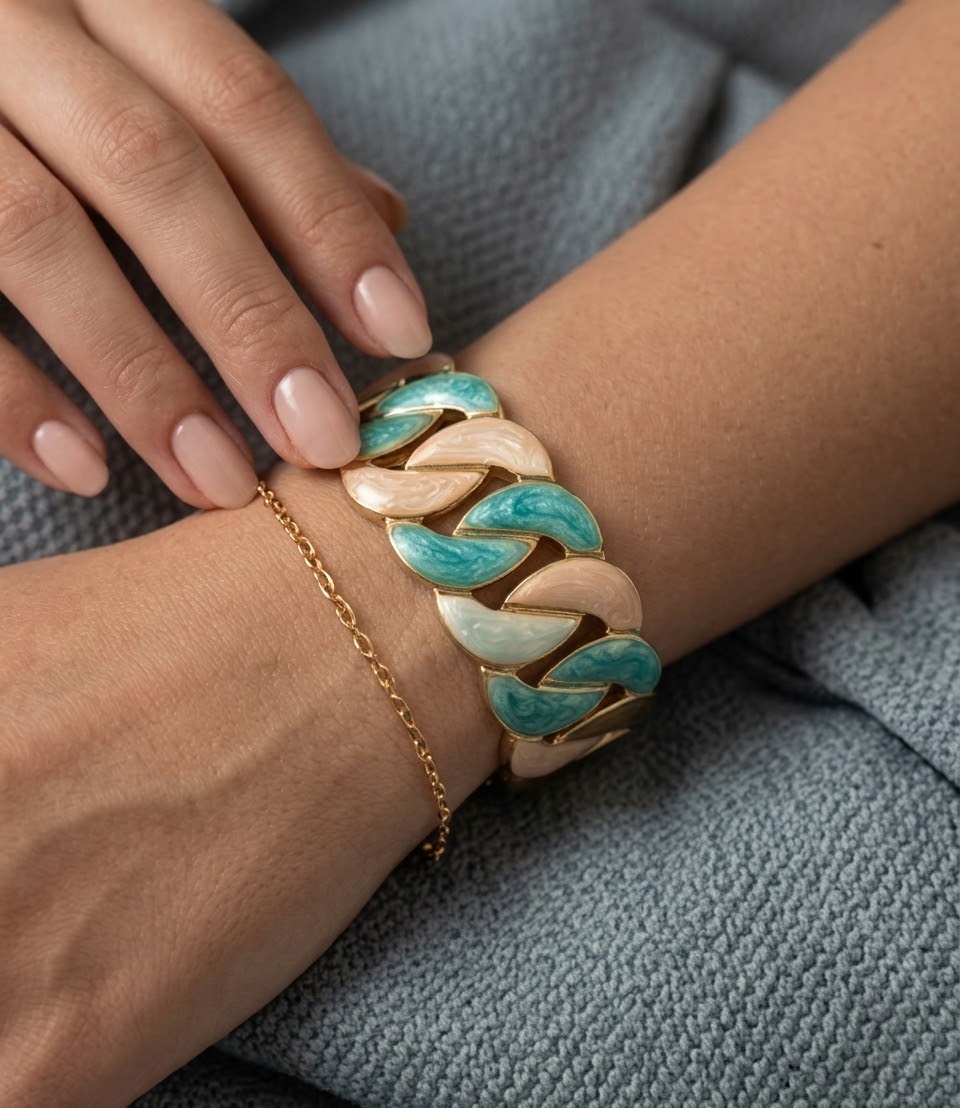 Pulsera de Eslabones Estilo Cubano con Esmalte Multicolor - Imagen 2