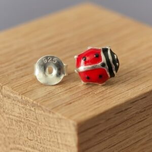 Divertidos Pendientes de Mariquita de Plata de Ley 925 Esmaltada