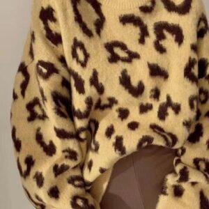 Jersey de Punto Oversize con Estampado Animal Print / Leopardo