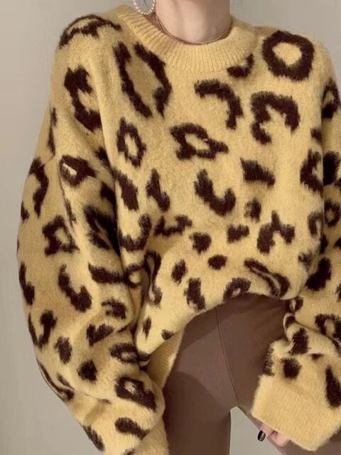 Jersey de Punto Oversize con Estampado Animal Print / Leopardo