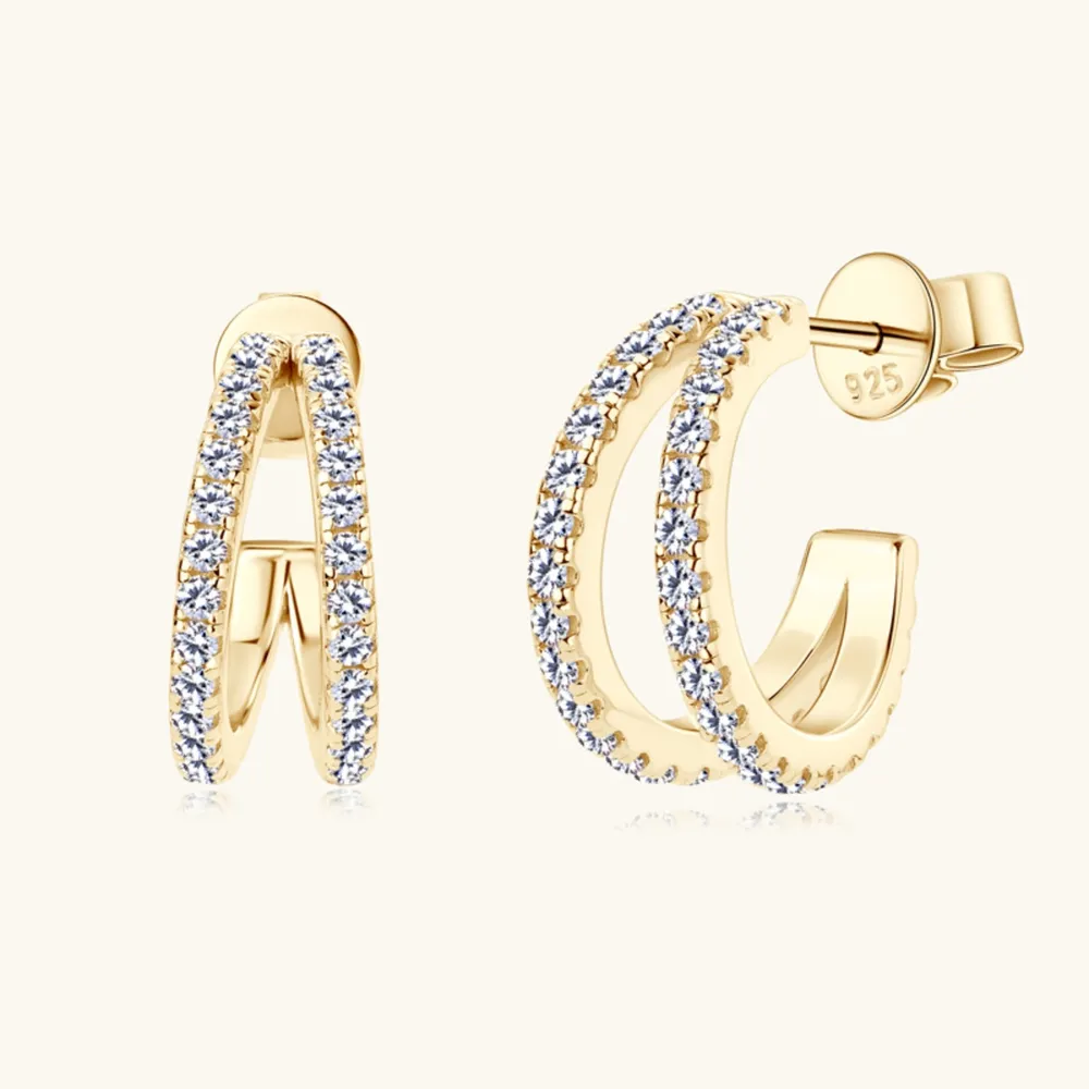 Pendientes Medio Aro Doble Efecto "Two-In-One" en Plata de Ley 925 con Circonitas - Imagen 8