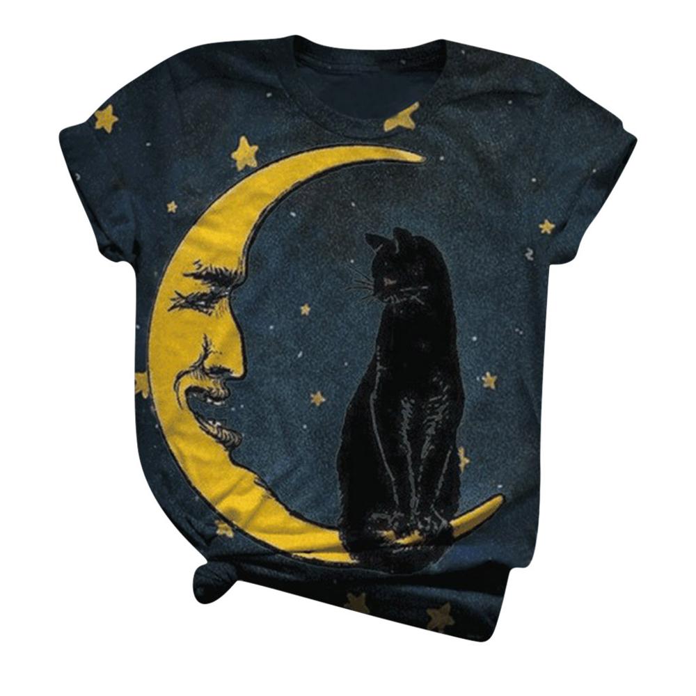 Camiseta Casual para Mujer con Estampado Artístico de Gatos – Manga Corta y Cuello Redondo - Imagen 7