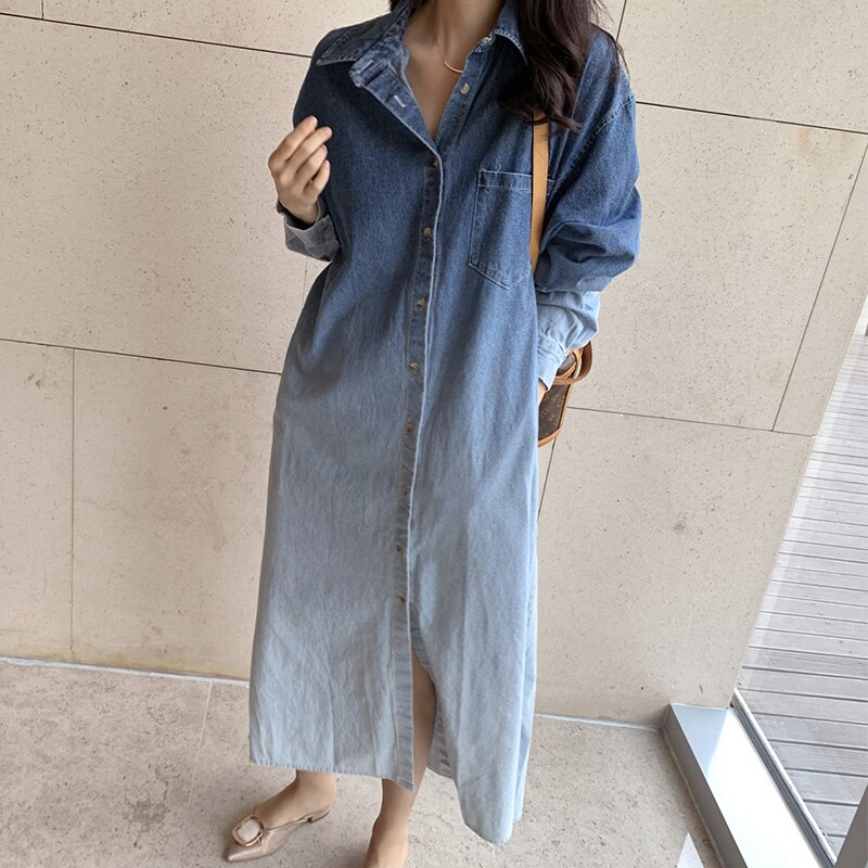 Camisa Vestido Largo Vaquero Denim con Efecto Degradado Ombré y Corte Holgado - Imagen 4