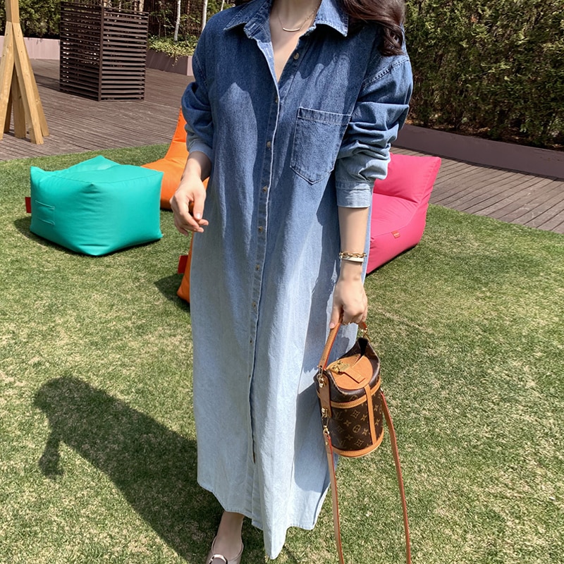 Camisa Vestido Largo Vaquero Denim con Efecto Degradado Ombré y Corte Holgado - Imagen 2