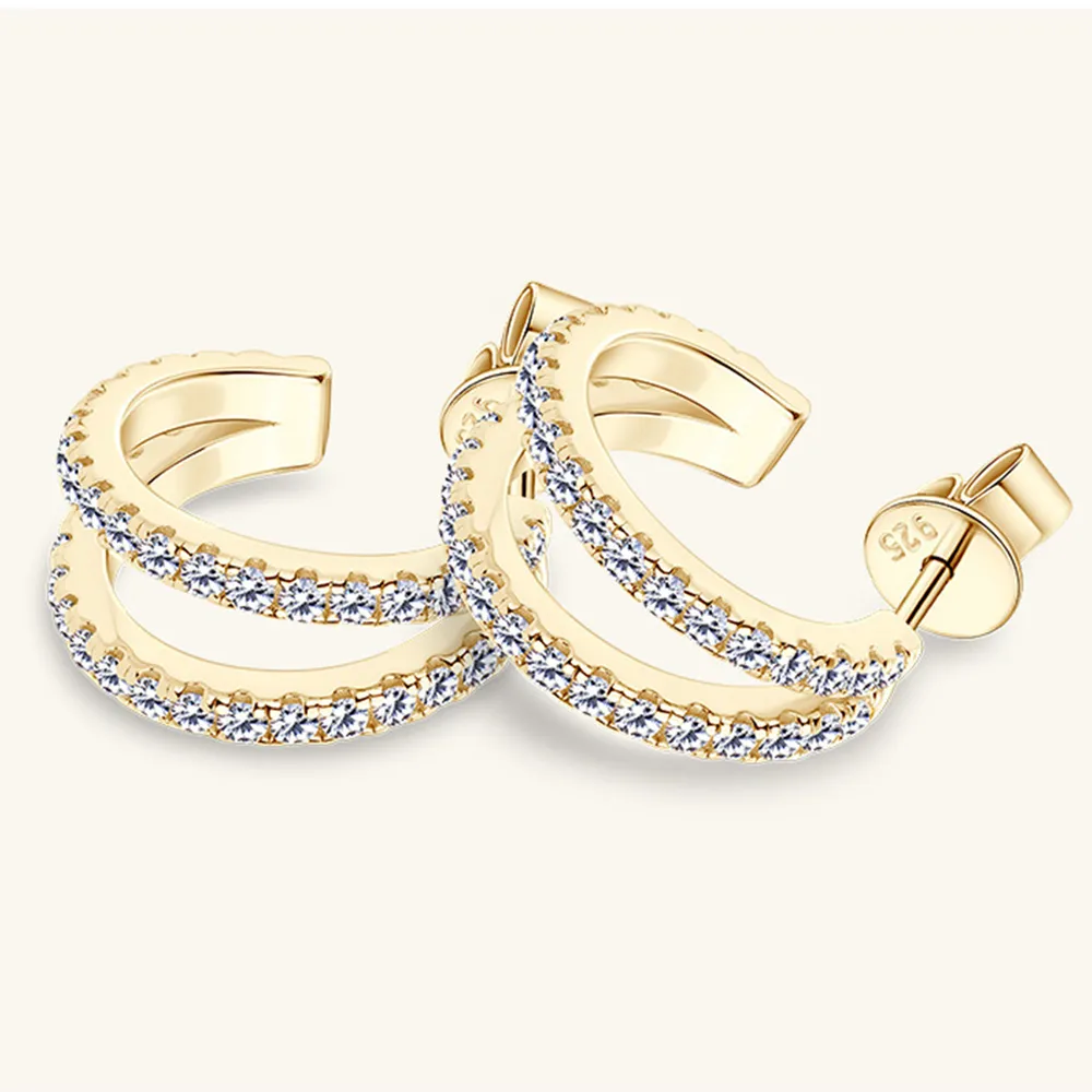 Pendientes Medio Aro Doble Efecto "Two-In-One" en Plata de Ley 925 con Circonitas - Imagen 7