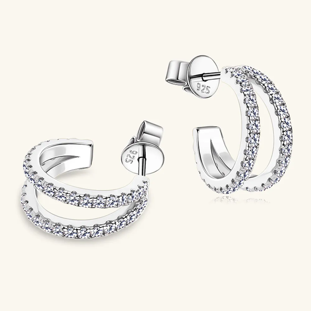 Pendientes Medio Aro Doble Efecto "Two-In-One" en Plata de Ley 925 con Circonitas - Imagen 5