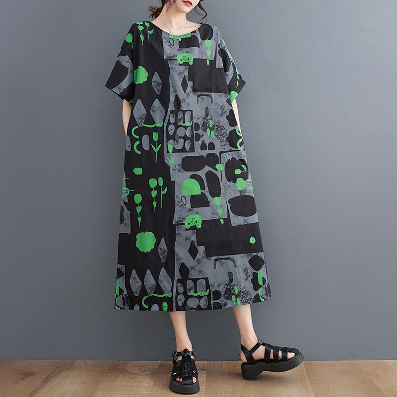 Vestido Largo Oversize de Estilo Artístico y Abstracto
