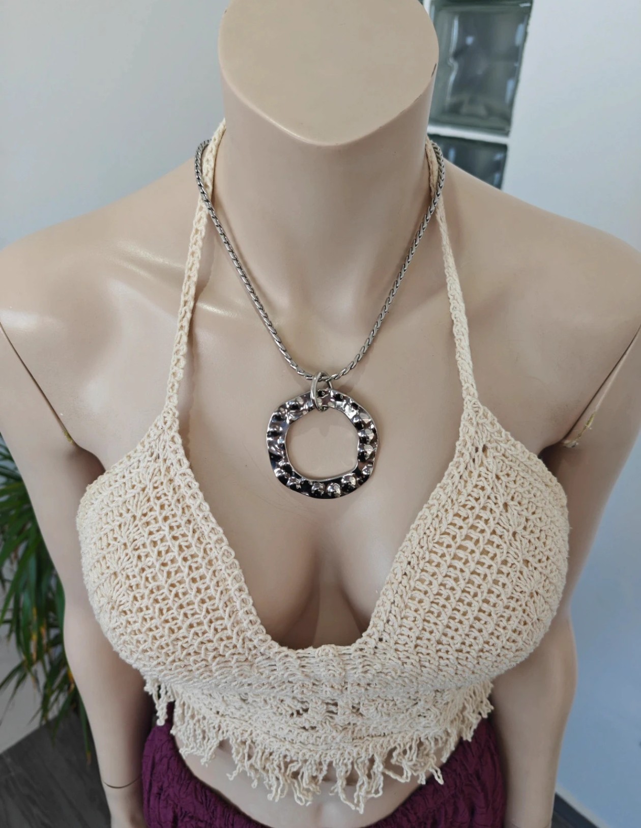 Collar de Acero Inoxidable con Colgante Aro Martillado - Imagen 6