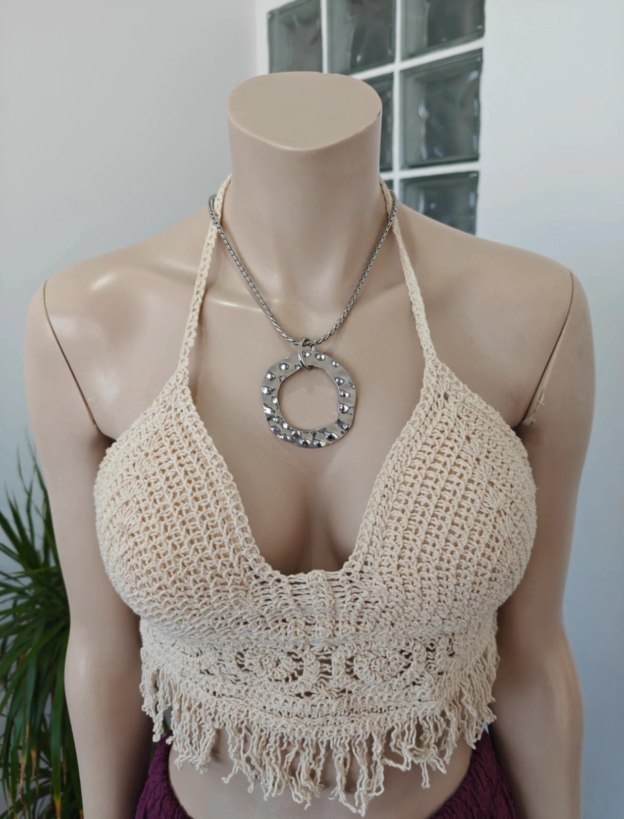 Collar de Acero Inoxidable con Colgante Aro Martillado - Imagen 11