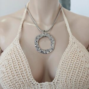 Collar de Acero Inoxidable con Colgante Aro Martillado