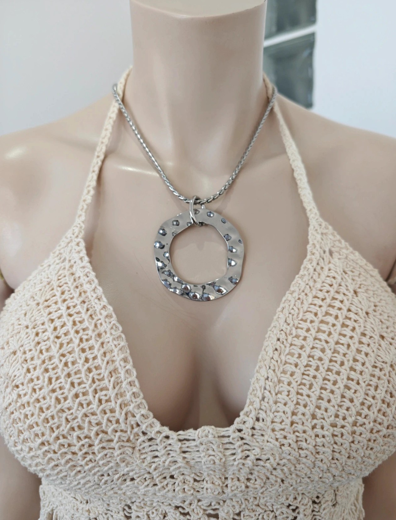 Collar de Acero Inoxidable con Colgante Aro Martillado
