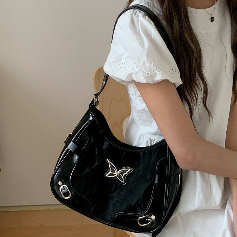 Bolso bandolera estilo biker con diseño de bloques de color y motivo de mariposa - Imagen 4