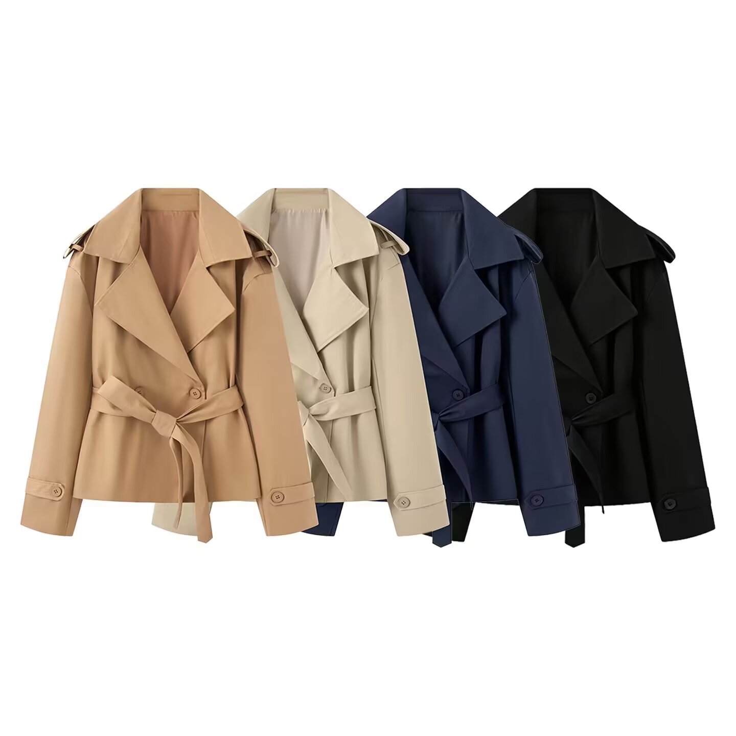 Chaqueta cruzada con cinturilla y cuello de traje