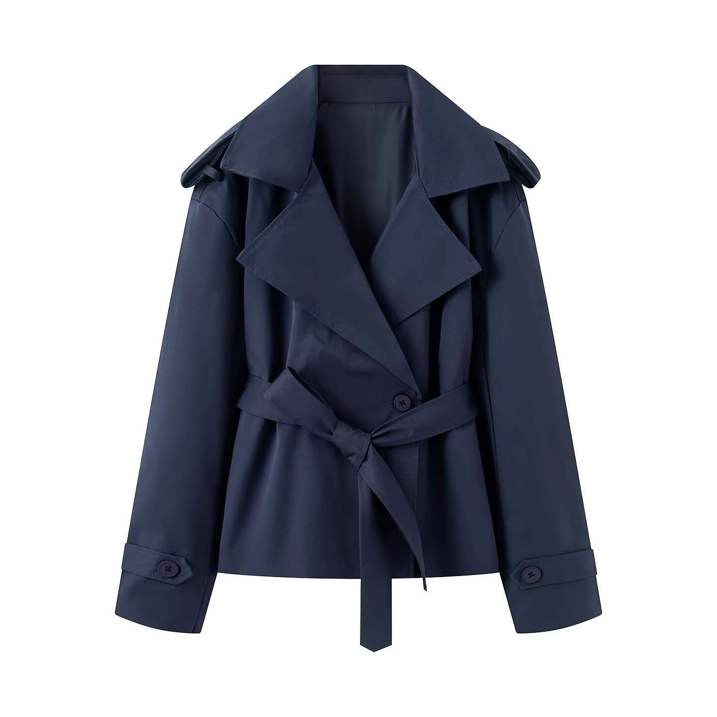Chaqueta cruzada con cinturilla y cuello de traje - Imagen 3