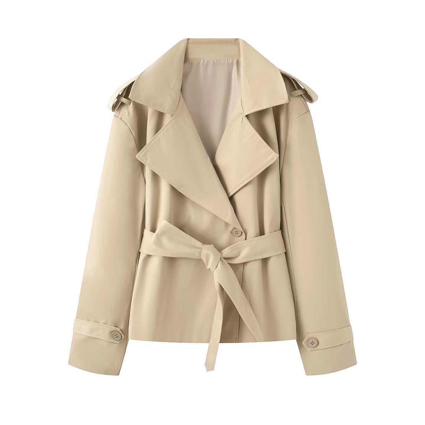 Chaqueta cruzada con cinturilla y cuello de traje - Imagen 7