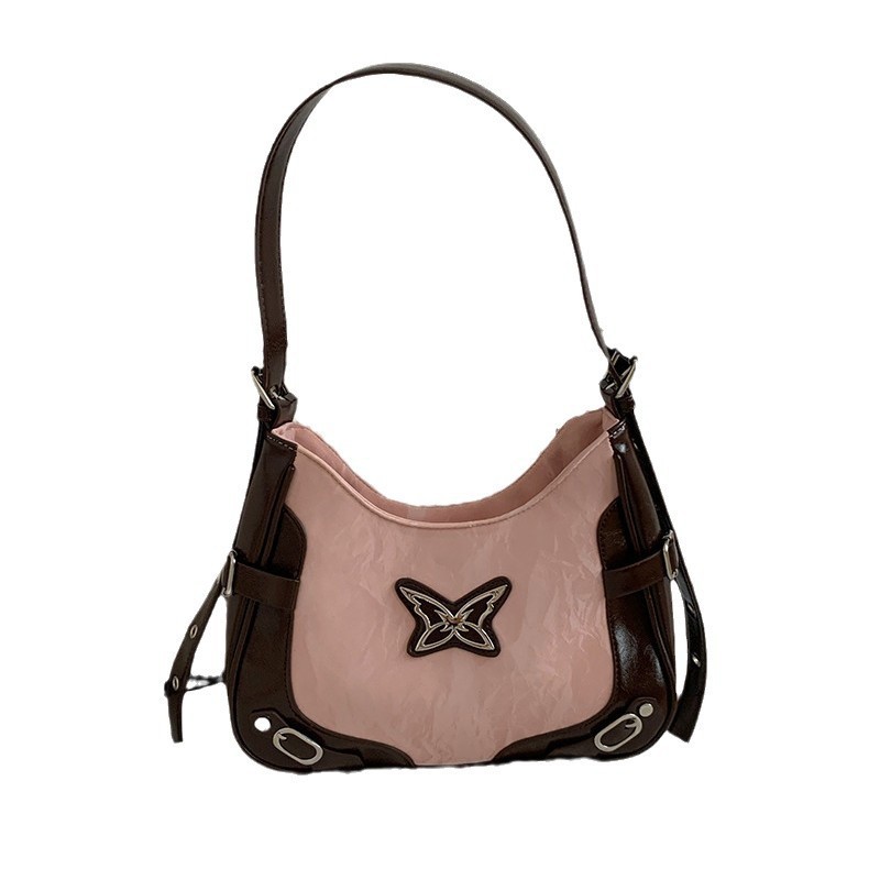 Bolso bandolera estilo biker con diseño de bloques de color y motivo de mariposa - Imagen 3