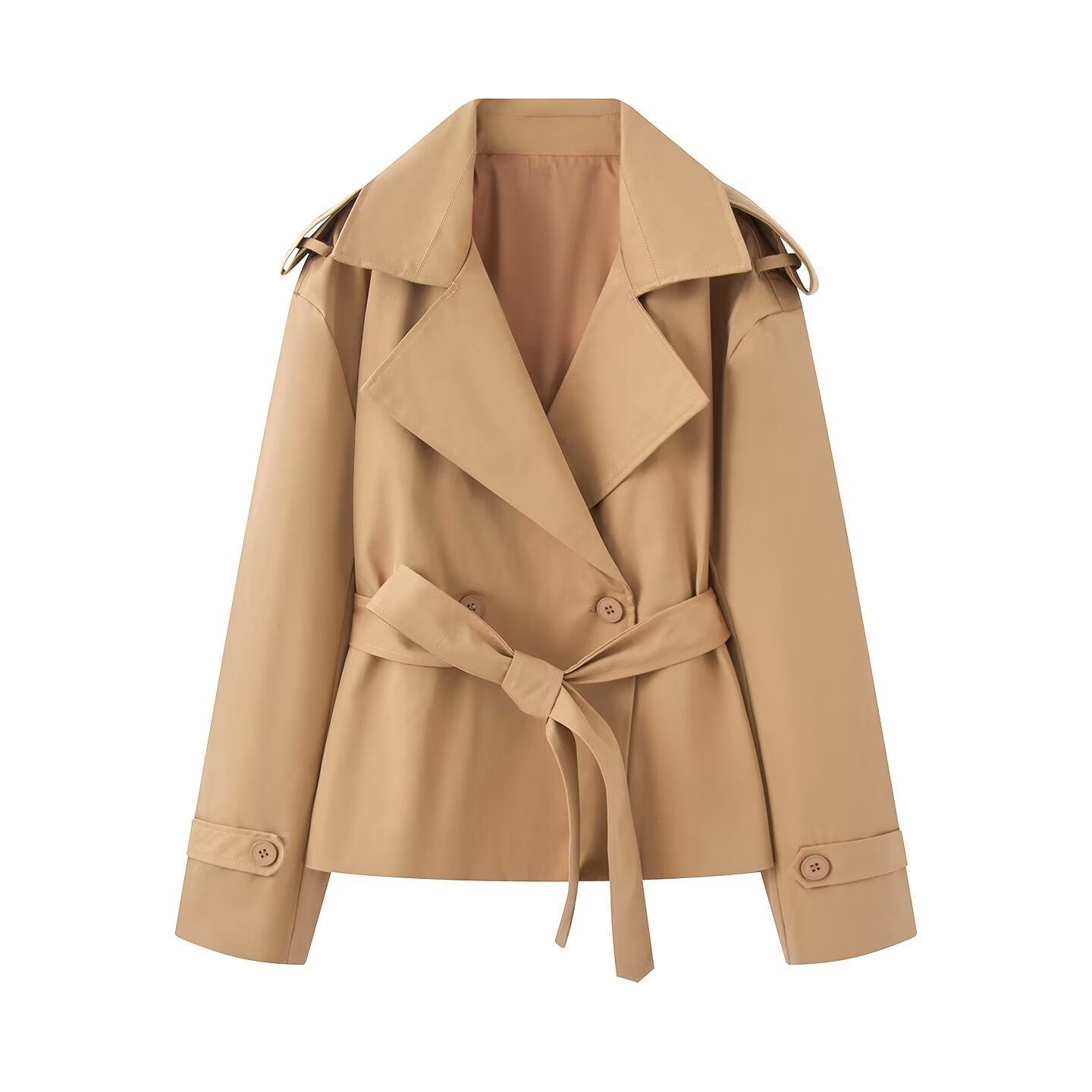Chaqueta cruzada con cinturilla y cuello de traje - Imagen 2