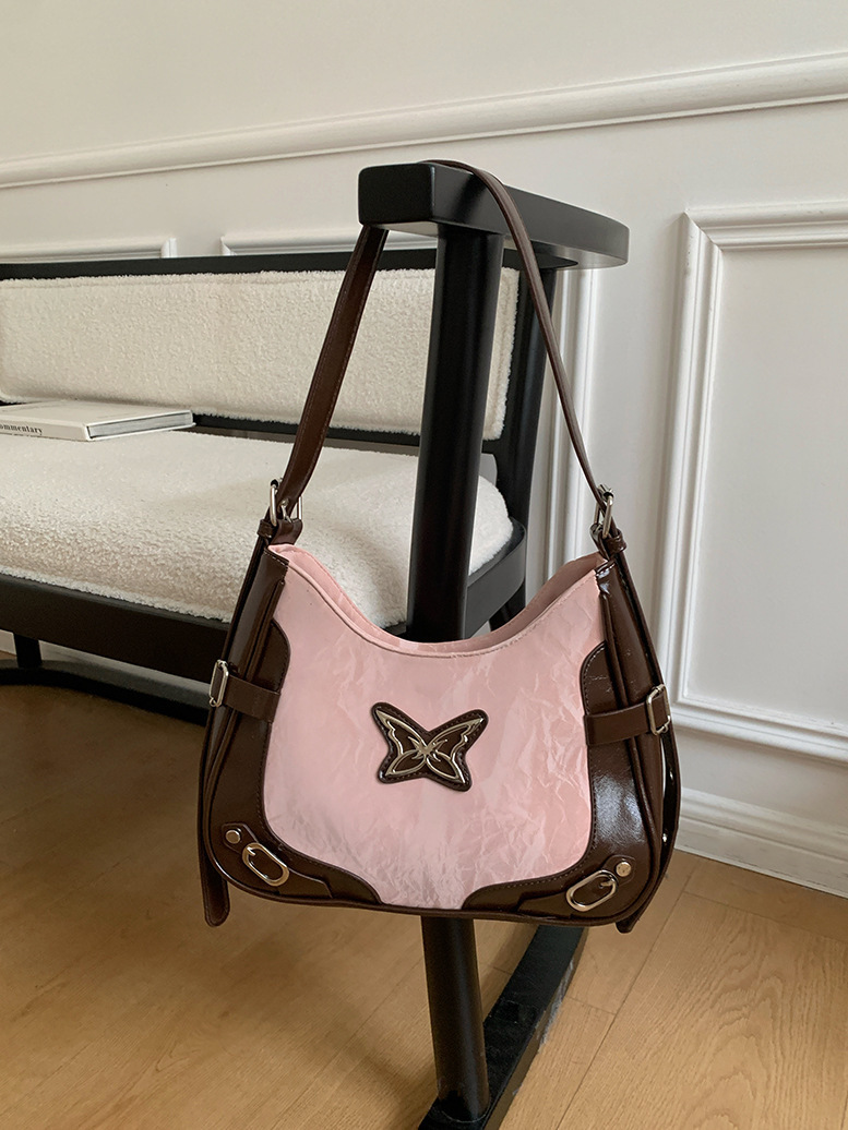 Bolso bandolera estilo biker con diseño de bloques de color y motivo de mariposa - Imagen 6